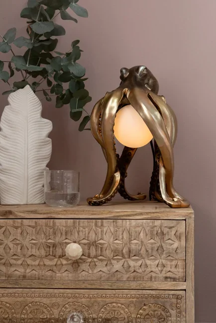 KARE DESIGN Animal Octopus bordlampe - hvid glas og guld polyresin