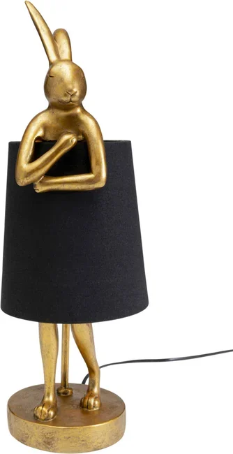 KARE DESIGN Animal Rabbit bordlampe - sort linnedhr og guld polyresin/stl (H:50cm)