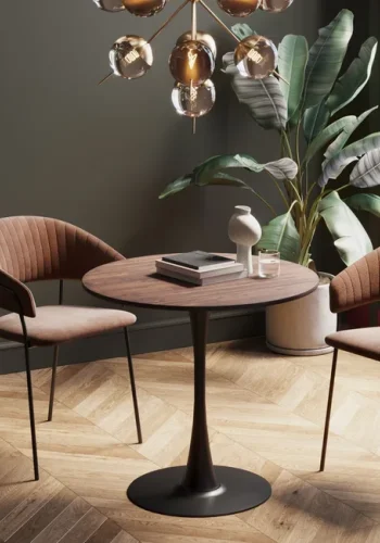 KARE DESIGN Schickeria spisebord, rund - valnddefarvet laminat og sort stl (80)