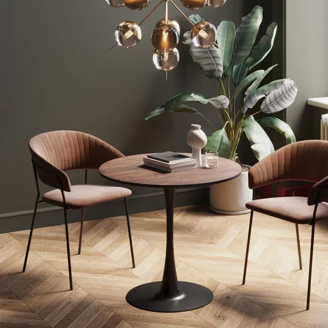 KARE DESIGN Schickeria spisebord, rund - valnddefarvet laminat og sort stl (80)