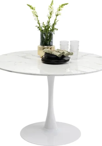 KARE DESIGN Schickeria spisebord, rund - hvid marmorlook laminat og hvid stl (110)