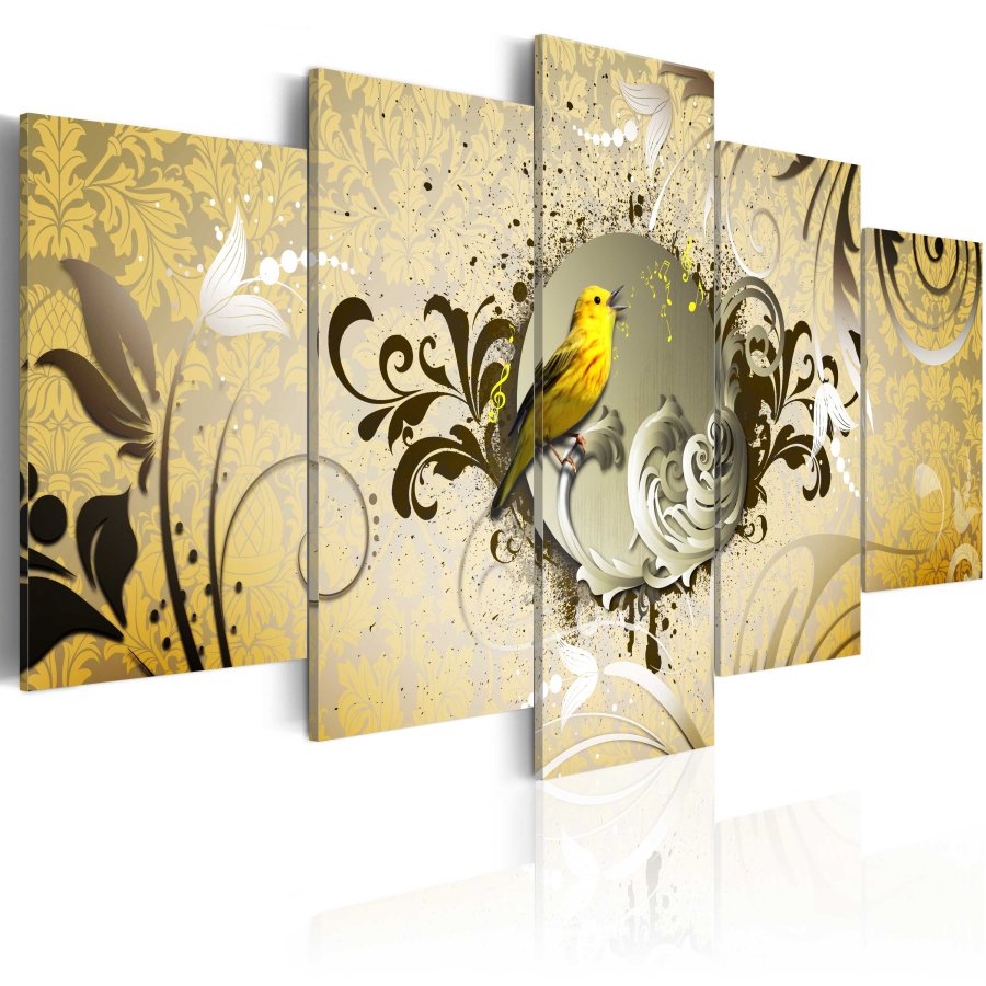 ARTGEIST billede i kork, 5-delt - Yellow bird singing - Flere strrelser