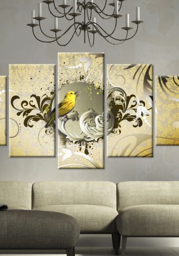 ARTGEIST billede i kork, 5-delt - Yellow bird singing - Flere strrelser
