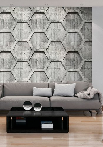 ARTGEIST - Fototapet med honningtavle-mnster i beton look - Flere strrelser