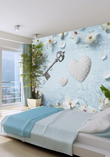 ARTGEIST - Fototapet med ngle, blomster, hjerter og latin tekst - Flere strrelser