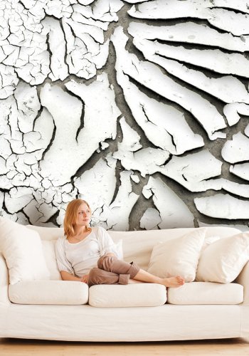 ARTGEIST - Fototapet af krakeleret hvid maling p beton - Flere strrelser
