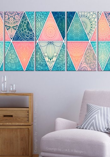 ARTGEIST 5-delt billede - Orientalske trekanter med blomster - Flere strrelser