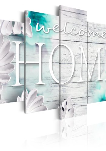 ARTGEIST billede af blomster og hvid tekst p lrred, 5-delt - Flere strrelser