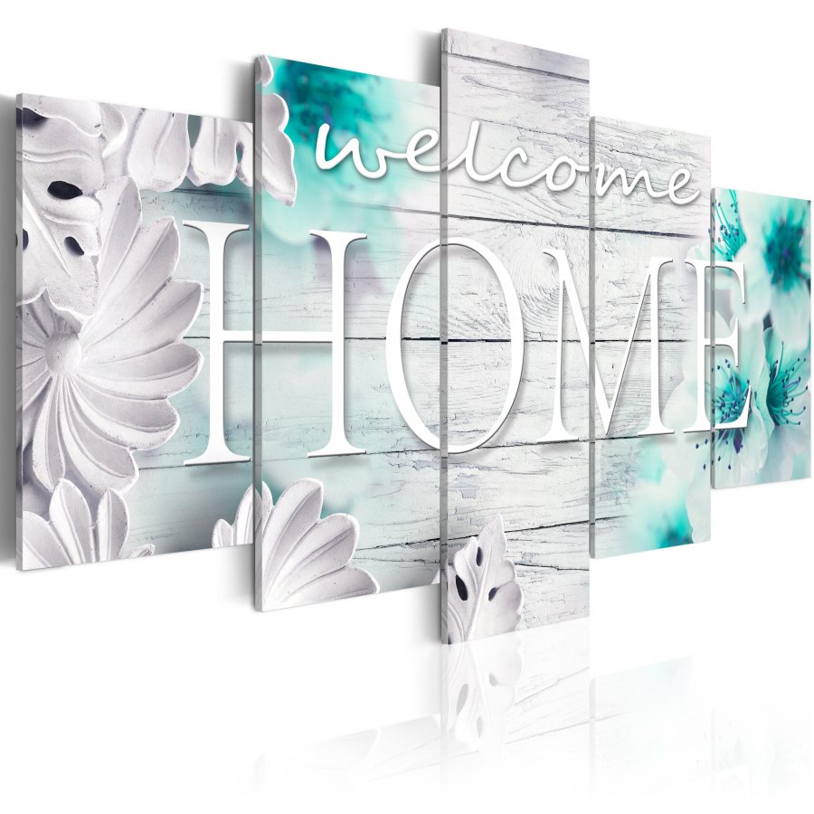 ARTGEIST billede af blomster og hvid tekst p lrred, 5-delt - Flere strrelser