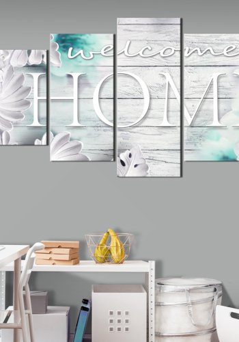 ARTGEIST billede af blomster og hvid tekst p lrred, 5-delt - Flere strrelser