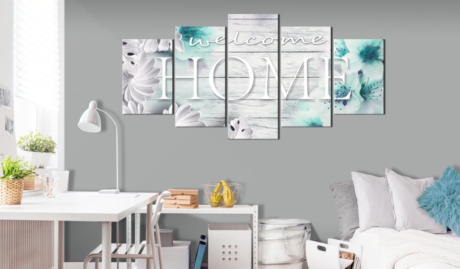 ARTGEIST billede af blomster og hvid tekst p lrred, 5-delt - Flere strrelser