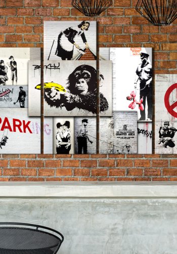 ARTGEIST billede trykt p lrred - Street Crimes: Banksy Art, 5-delt - Flere strrelser