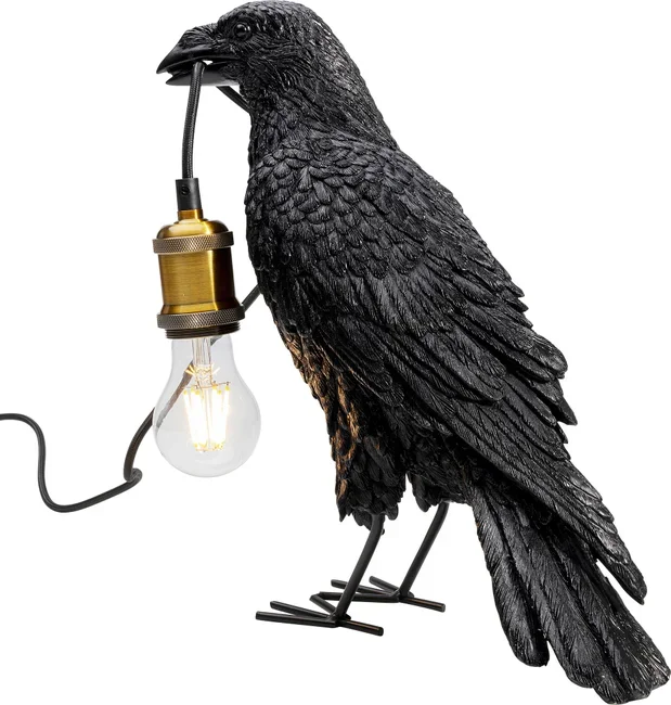KARE DESIGN Animal Crow bordlampe - mat sort polyresin og kobber aluminium