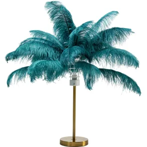 KARE DESIGN Feather Palm bordlampe - grn strudsefjer og messing stl