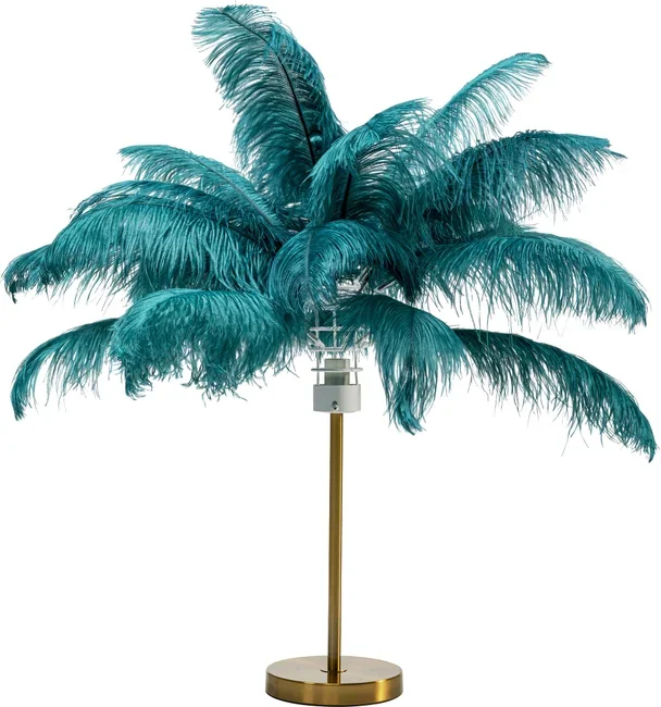 KARE DESIGN Feather Palm bordlampe - grn strudsefjer og messing stl