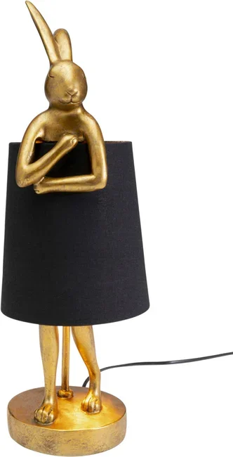 KARE DESIGN Animal Rabbit bordlampe - sort linnedhr og guld polyresin/stl (H:50cm)