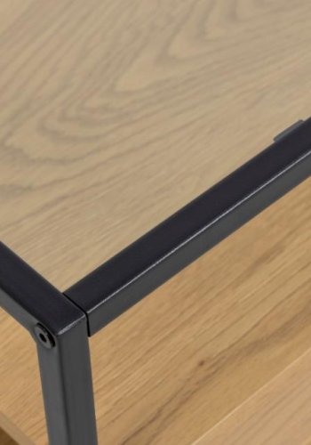 ACT NORDIC Randolf sofabord, m. 2 hylder - klar glas, natur vild eg melamin, mat sort stl (80x80)