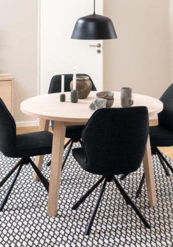 ACT NORDIC A-Line spisebord, m. udtrk, rund - hvidpigmenteret egefinér og eg (120/220)