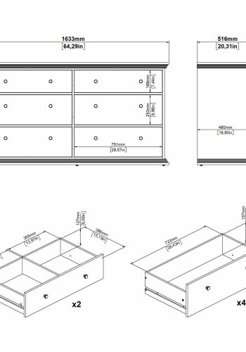 TVILUM North dobbeltkommode med 6 skuffer, hvid, 163,3 x 51,6 x 88,2 cm