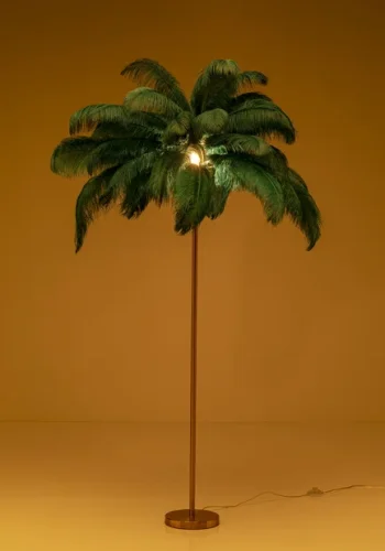 KARE DESIGN Feather Palm gulvlampe - grn strudsefjer og messing stl