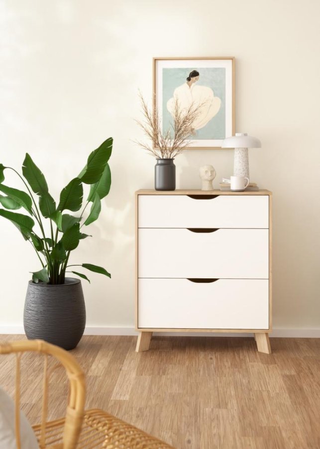 TVILUM Ikast Kommode 3 skuffer, Jackson Hickory / Hvid, 78,7 x 39,8 x 92,2 cm