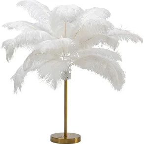 KARE DESIGN Feather Palm bordlampe - hvid strudsefjer og messing stl