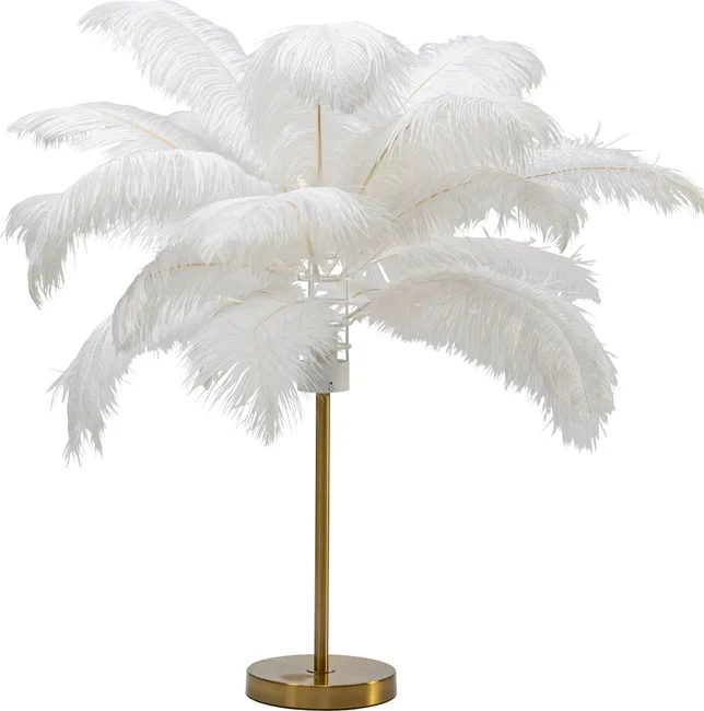 KARE DESIGN Feather Palm bordlampe - hvid strudsefjer og messing stl
