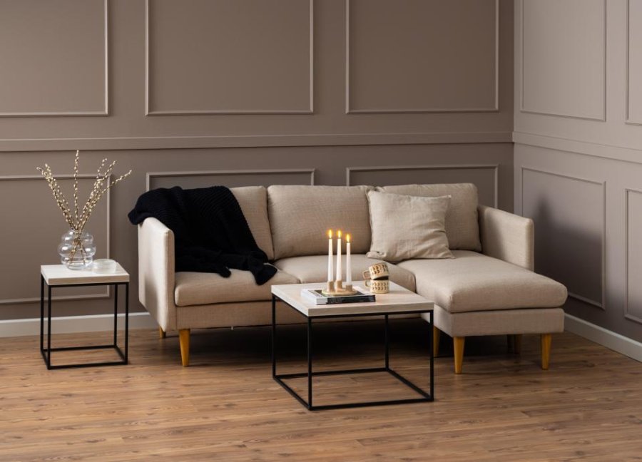 ACT NORDIC Barossa sofabord, kvadratisk - beige papir travertinlook og sort stl (40x40)