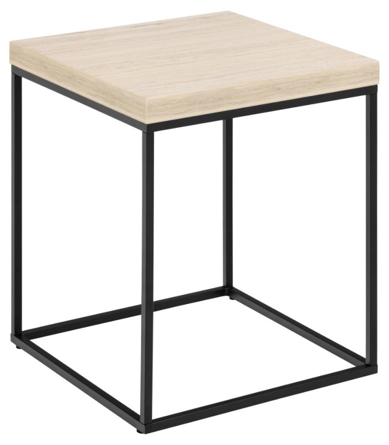 ACT NORDIC Barossa sofabord, kvadratisk - beige papir travertinlook og sort stl (40x40)