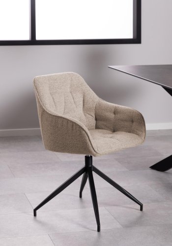ACT NORDIC Brooke spisebordsstol, m. armln, drejefunktion, syninger - beige stof og sort stl