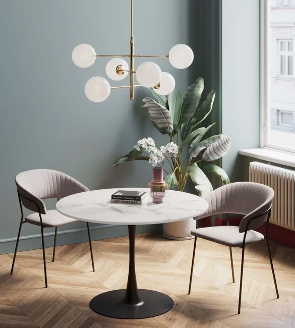 KARE DESIGN Schickeria spisebord, rund - hvid marmorlook laminat og sort stl (110)