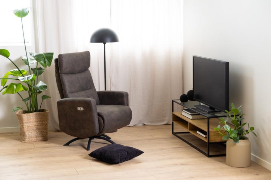 ACT NORDIC Kamares recliner, m. el, C stik, USB-A, drejefunktion - antracitgr stof og sort stl