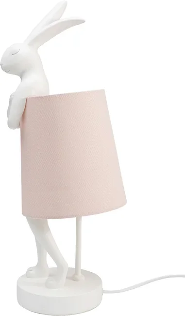 KARE DESIGN Animal Rabbit bordlampe - rosa linnedhr og hvid polyresin/stl (H:50cm)