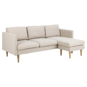 ACT NORDIC Milly 2 pers. sofa med chaiselong, vendbar - beige stof og natur gummitr