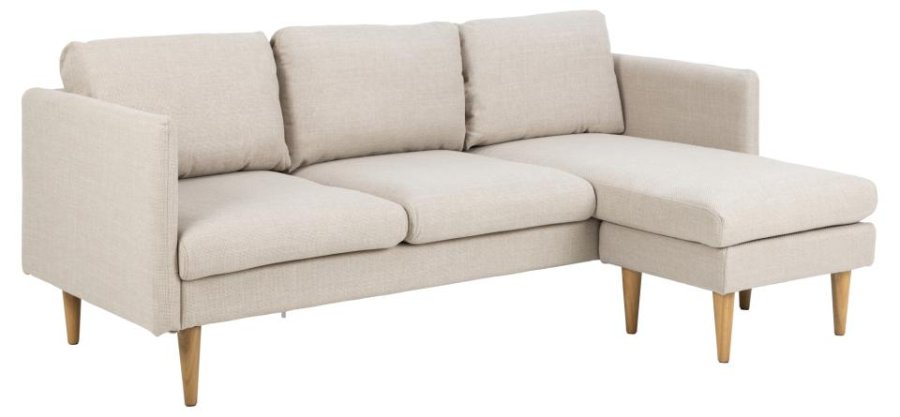 ACT NORDIC Milly 2 pers. sofa med chaiselong, vendbar - beige stof og natur gummitr