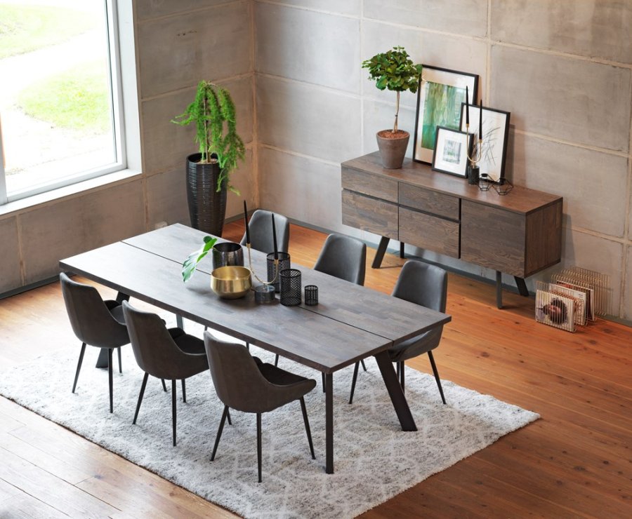 ROWICO Sierra spisebordsstol - mrkegrt stof/sort metalstel