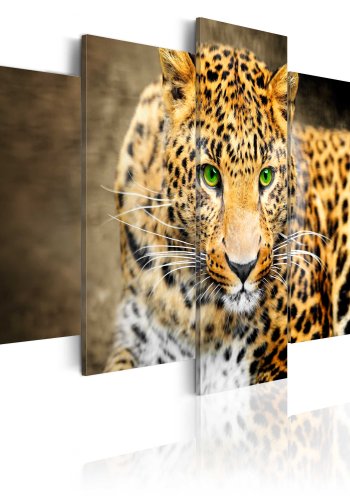 ARTGEIST billede trykt p lrred - Leopard med grnne jne, 5-delt - Flere strrelser