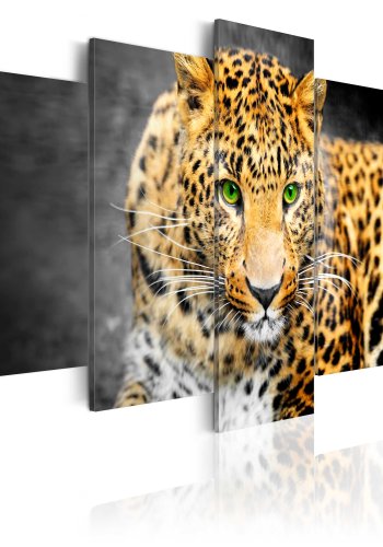 ARTGEIST billede trykt p lrred - Green-eyed leopard, 5-delt - Flere strrelser