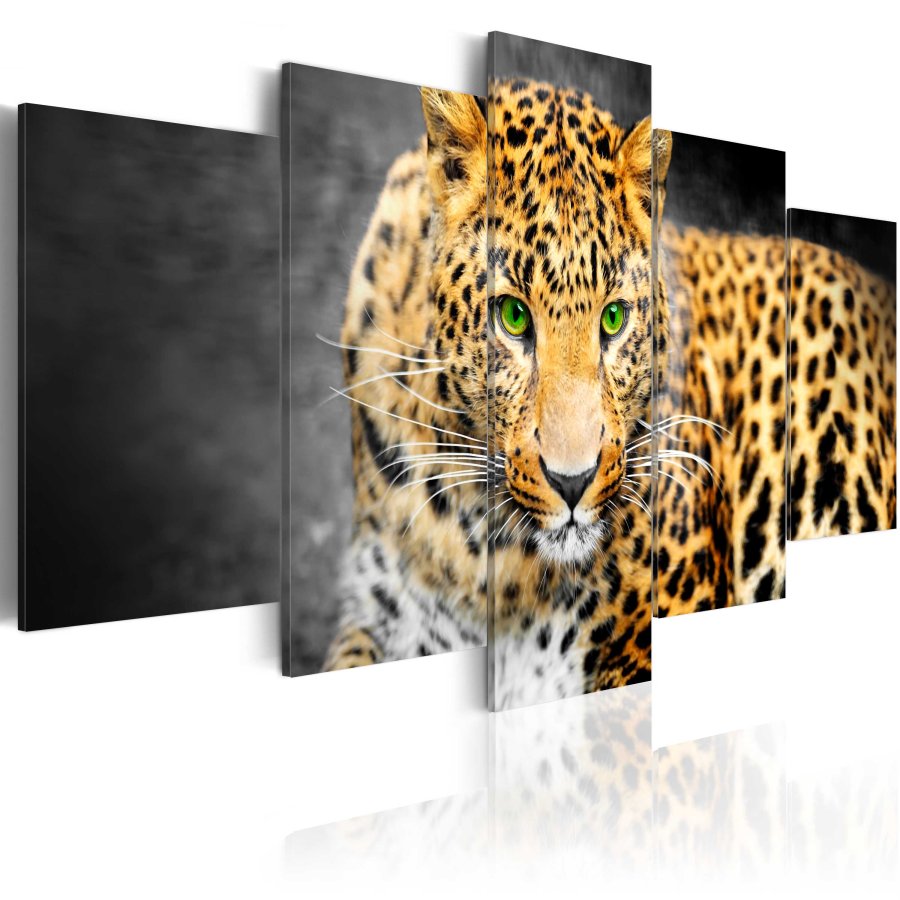ARTGEIST billede trykt p lrred - Green-eyed leopard, 5-delt - Flere strrelser