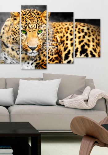 ARTGEIST billede trykt p lrred - Green-eyed leopard, 5-delt - Flere strrelser