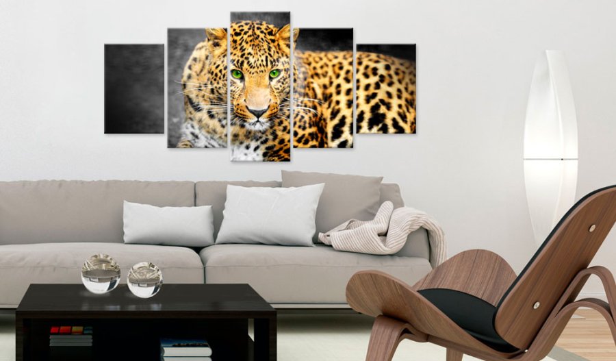 ARTGEIST billede trykt p lrred - Green-eyed leopard, 5-delt - Flere strrelser