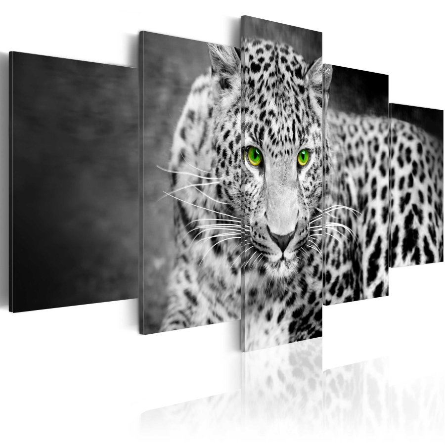 ARTGEIST billede trykt p lrred - Leopard i sort/hvid, 5-delt - Flere strrelser
