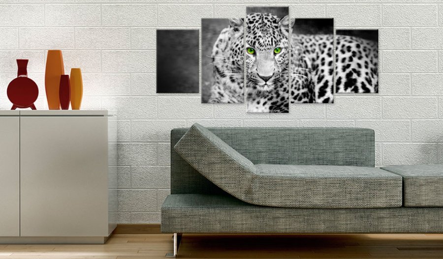 ARTGEIST billede trykt p lrred - Leopard i sort/hvid, 5-delt - Flere strrelser