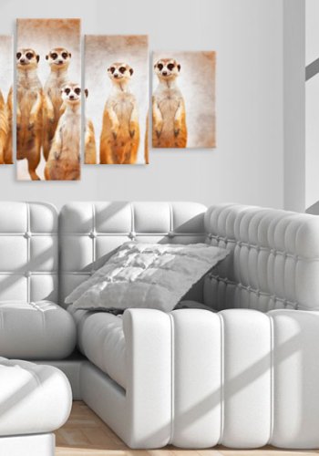 ARTGEIST billede trykt p lrred - Family of meerkats, 5-delt - Flere strrelser