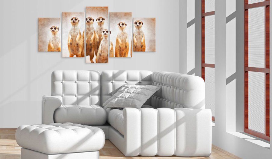 ARTGEIST billede trykt p lrred - Family of meerkats, 5-delt - Flere strrelser