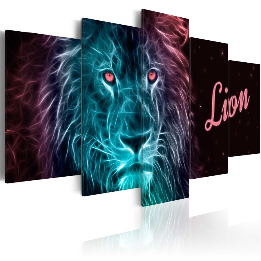 ARTGEIST billede trykt p lrred - Neon Lion, 5-delt - Flere strrelser