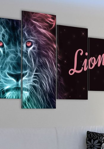 ARTGEIST billede trykt p lrred - Neon Lion, 5-delt - Flere strrelser