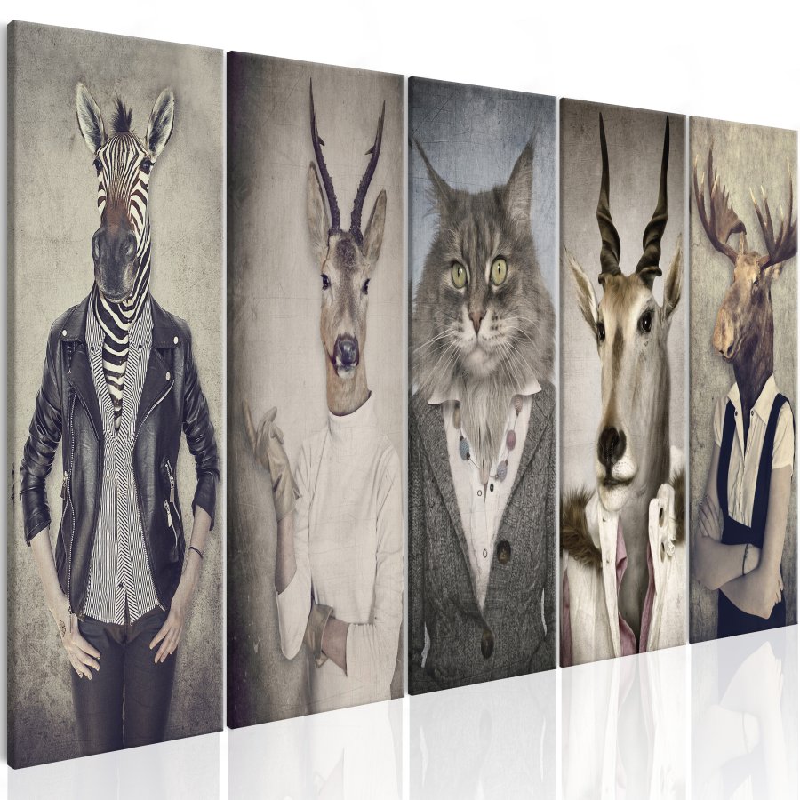 ARTGEIST billede trykt p lrred - Animal Masks, 5-delt - Flere strrelser