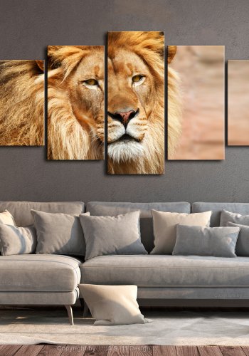 ARTGEIST billede trykt p lrred - The King of Beasts, 5-delt - Flere strrelser