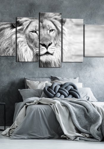 ARTGEIST billede trykt p lrred - The King of Beasts sort/hvid, 5-delt - Flere strrelser